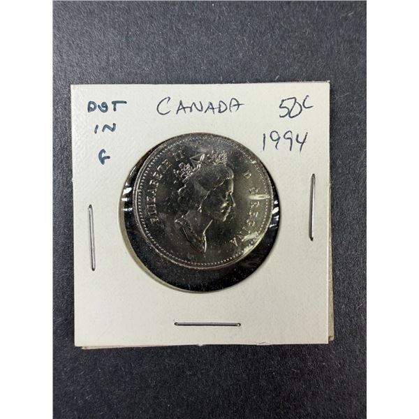 1994 Canada 50 Cent ERROR Coin - Dot Before G