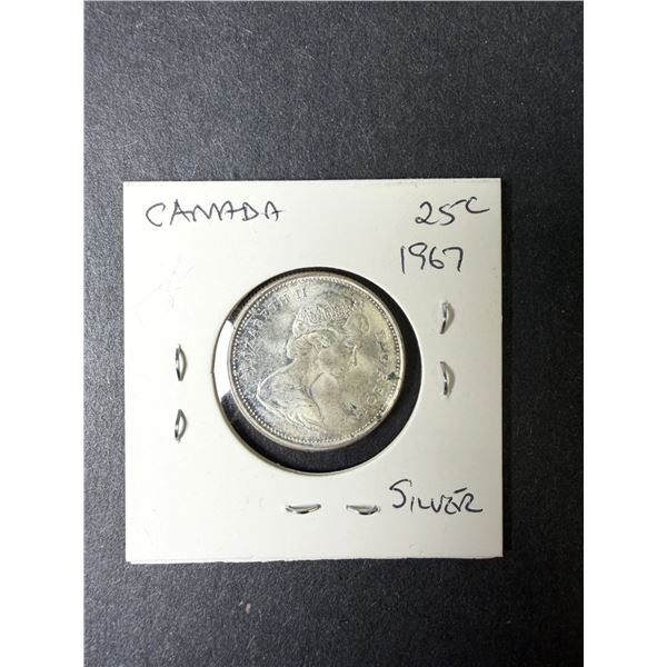 Silver Canadian Quarter Coin - 1967