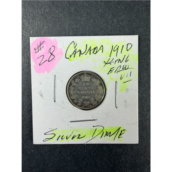 1910 STERLING Silver Canadian Dime - Edward VII