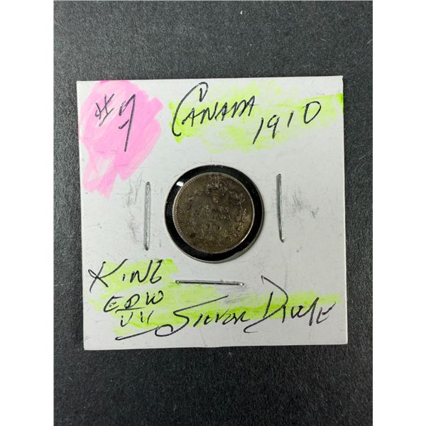 1910 STERLING Silver Canadian Dime - Edward VII