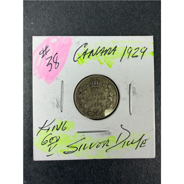1929 Silver Canadian Dime - George V