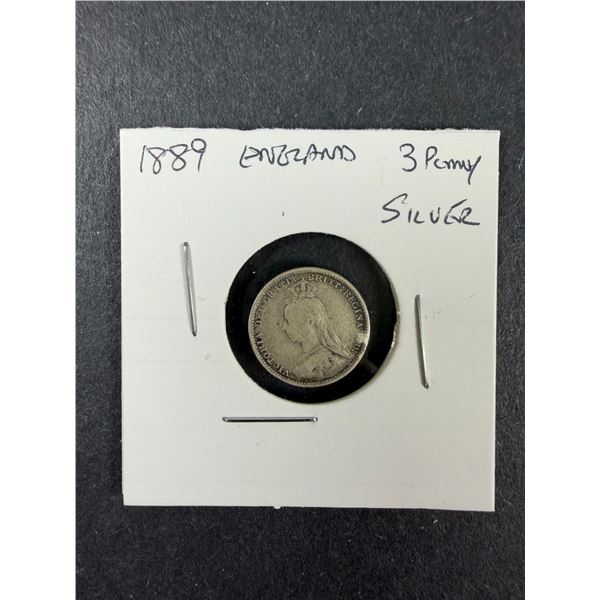1889 England SILVER Threepence Coin - 3 Penny