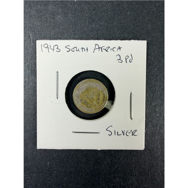 1943 South Africa SILVER 3 Pence Coin