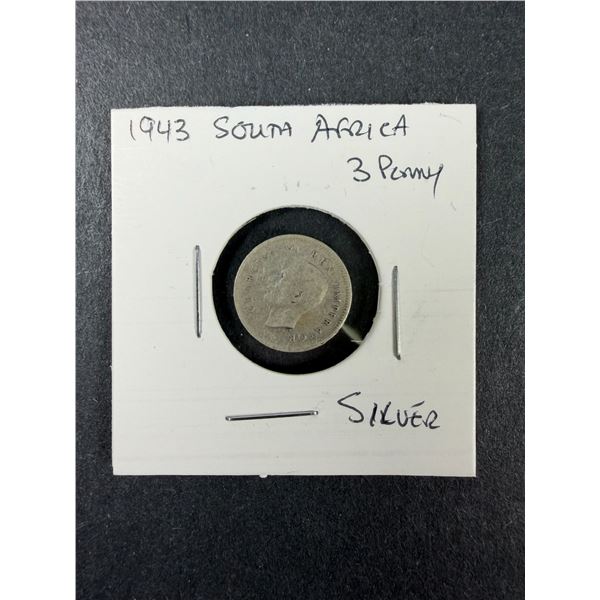 1943 South Africa SILVER 3 Pence Coin