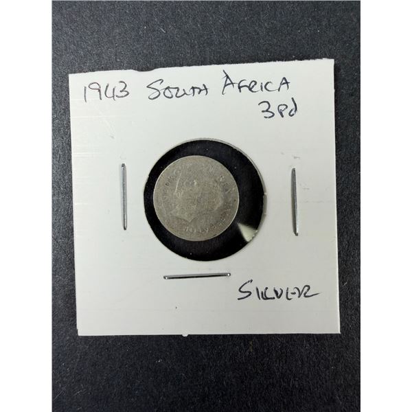 1943 South Africa SILVER 3 Pence Coin