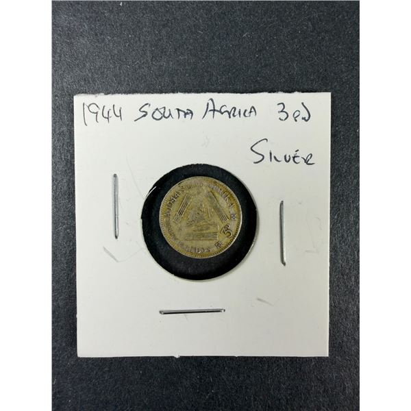 1944 South Africa SILVER 3 Pence Coin