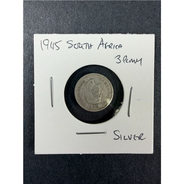 1945 South Africa SILVER 3 Pence Coin