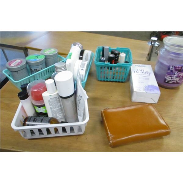 ESTATE:  BOX C/W ASSORTED LADIES TOILETRIES, CANDLES, ETC