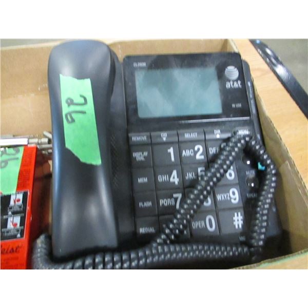 BOX C/W TELEPHONE, 3 BOXES OF GOLF BALLS, BITS, ETC