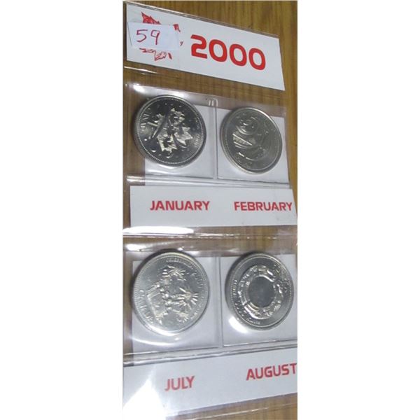 YEAR 2000 JANUARY , FEBRUARY, JULY & AUGUST MINT CANADA QUARTER SET