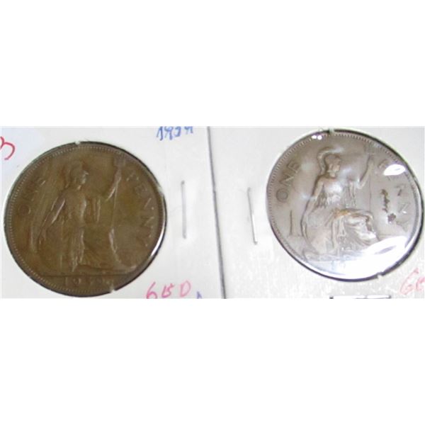 1939 & 1947 BRITISH KING GEORGE VI LARGE PENNIES