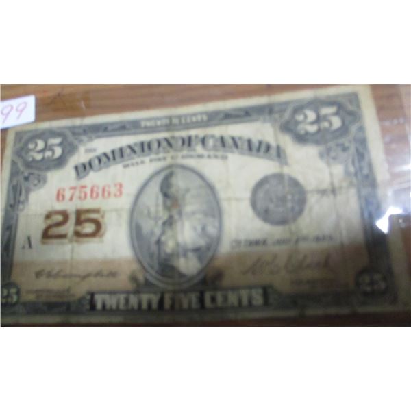 1923 DOMINION OF CANADA 25 CENT SHIN PLASTER