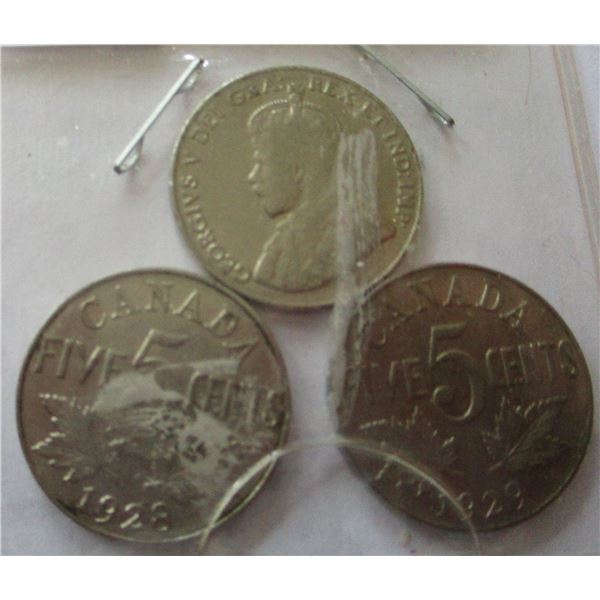 1927, 1928 & 1929 CANADA KING GEORGE V NICKELS