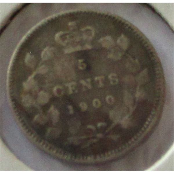 1900 CANADA VICTORIAN SILVER FIVE CENT