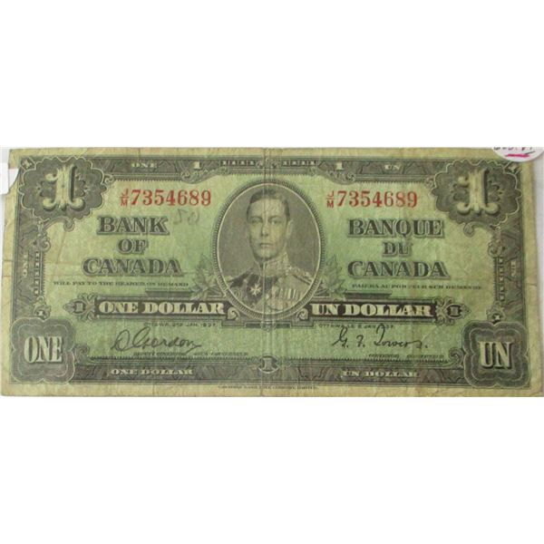 1937 LEGAL TENDER KING GEORGE VI CANADA $1 BILL