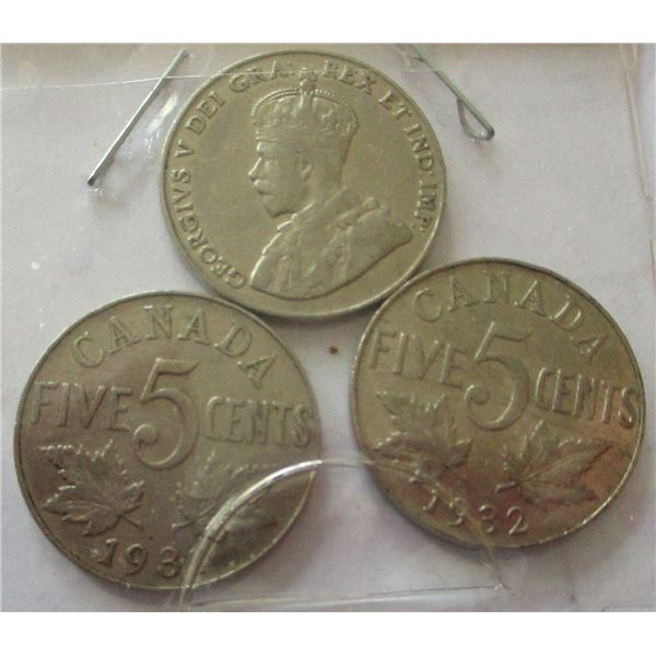 1930, 1931 & 1932 CANADA KING GEORGE V NICKELS
