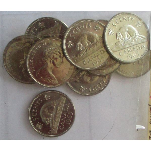 10 - 1965 CH/BU CANADA NICKELS (OVER 60 YEARS OLD)