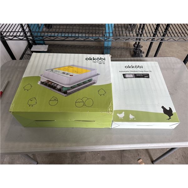 OKKOBI EGG INCUBATOR MODEL OBI-36 AND OKKOBI AUTOMATIC CHICKEN COOP DOOR XL