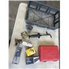 Image 1 : PLASTIC TRAY OF ITEMS INCLUDING MILWAUKEE HEAVY DUTY HOLE SAW KIT, ROK BRAD NAILS, DEWALT BI METAL H