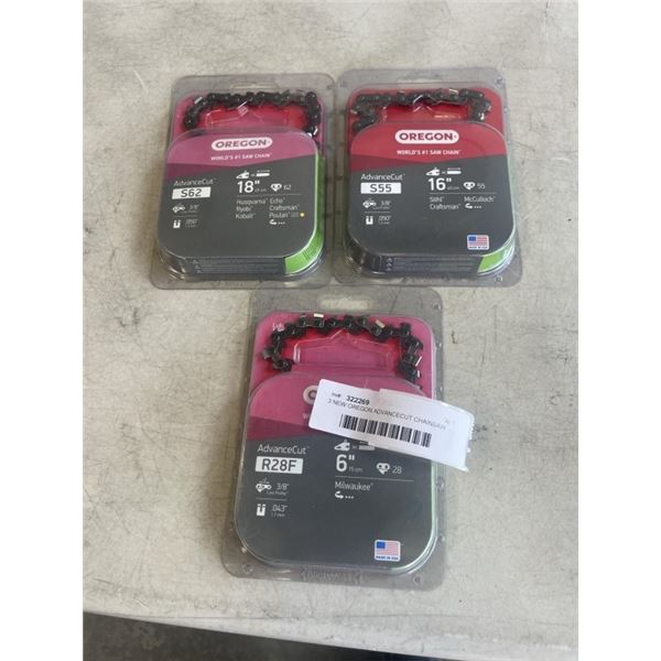 3 NEW OREGON ADVANCECUT CHAINSAW CHAINS. MODELS R28F, S62 AND S55