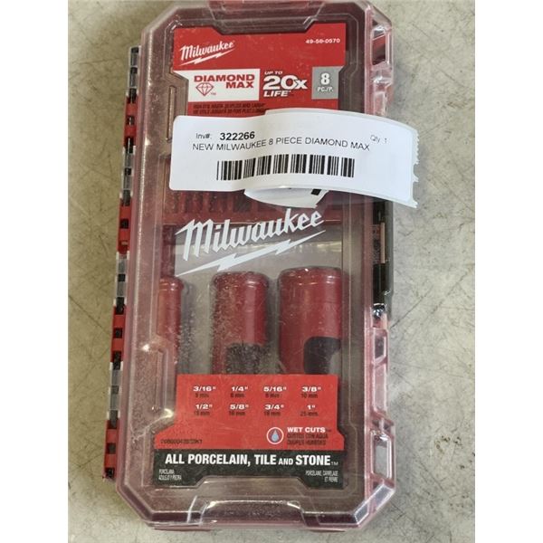NEW MILWAUKEE 8 PIECE DIAMOND MAX HOLE SAW BIT SET