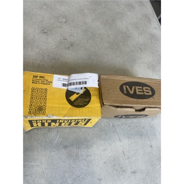 SOSS INVISIBLE CHROME DOOR HINGES FOR 1-3/8 DOORS, AND BOX OF IVES DOOR HINGES