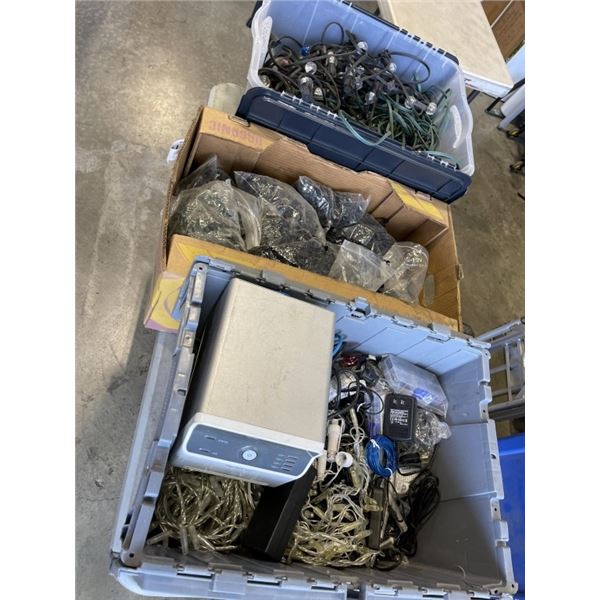 2 BINS OF LED LIGHTS AND BIN OF LED LIGHT ACCESSORIES
