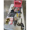 Image 1 : CRATE OF TOOLS INCLUDING MASTERCRAFT JIGSAW, VICE, HUSKY HAMMER, BATTERY TESTER