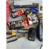Image 2 : CRATE OF TOOLS INCLUDING MASTERCRAFT JIGSAW, VICE, HUSKY HAMMER, BATTERY TESTER