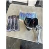 Image 1 : TRAY OF ITEMS INCLUDING 3 DANIELSON OYSTER KNIVES, ADJUSTABLE WRENCHES, SLEEP HEADPHONES, RESISTANCE
