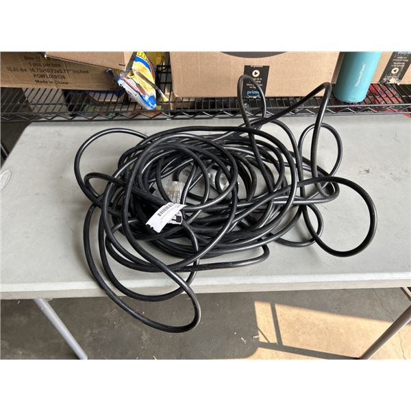 APPROX 50 FEET HEAVY DUTY 3 OUTLET BLACK EXTENSION CORD. 12AWG/3C