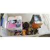 Image 1 : TOTE OF OUTDOOR GOODS INCLUDING CAMPING POTS, FISHING REELS, HEAT PACKS