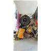 Image 3 : TOTE OF OUTDOOR GOODS INCLUDING CAMPING POTS, FISHING REELS, HEAT PACKS