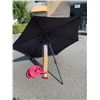 Image 1 : PATIO CRANK LIFT UMBRELLA WITH CURTAIN ROD, SOLAR SHOWER AND NOODLE PILLOW
