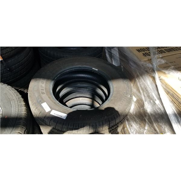 SET OF 4 FIRESTONE TRANSFORCE CV 235/65/R16C TIRES, SEE PICTURES FOR TREAD DEPTH, GOOD USEABLE TIRES