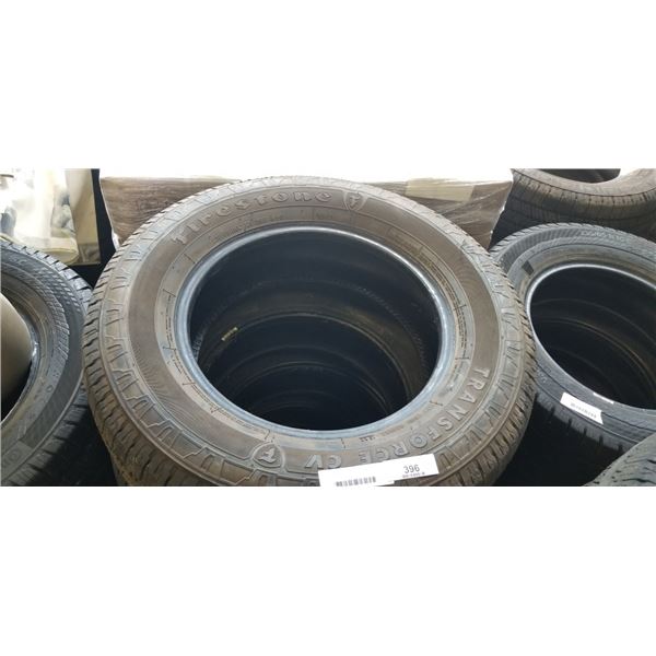 SET OF 4 FIRESTONE TRANSFORCE CV 235/65/R16C TIRES, SEE PICTURES FOR TREAD DEPTH, GOOD USEABLE TIRES