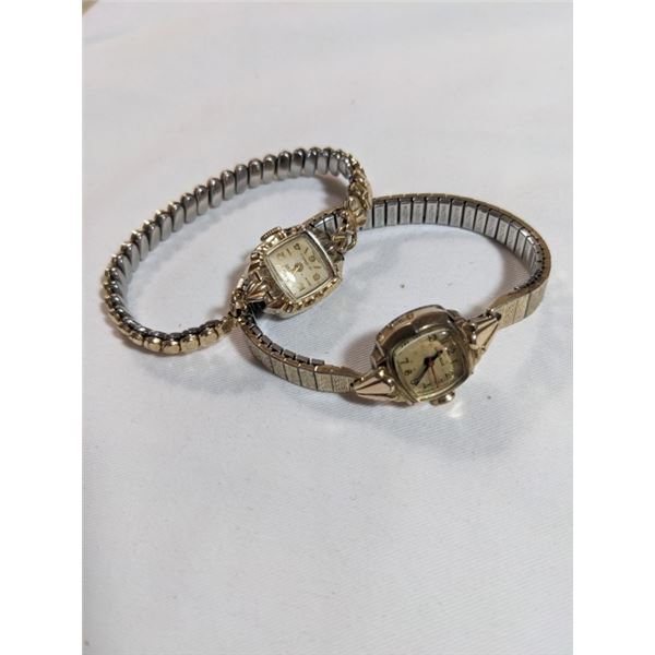 2 VINTAGE 1950S LADIES WATCHES, MANUAL WIND UP, SWISS, WORKING, ORIGINAL BRACELETS
