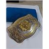 Image 2 : HUGE OF SILVER AND GOLD LIONS HEAD BELT BUCKLE, 5.4" X 3.75"