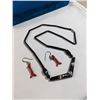 Image 1 : HAND CRAFTED BLACK CORAL NECKLACE AND PAIR OF SILVER W/ RED CORAL EARRINGS