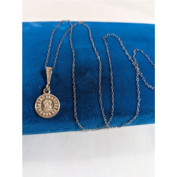 925 STERLING SILVER CHAIN W/ AZTEC CALENDAR PENDANT NECKLACE