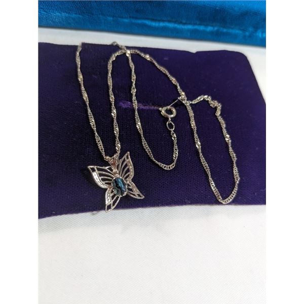 18K WHITE GOLD PLATED CHAIN W/ BUTTERFLY PENDANT