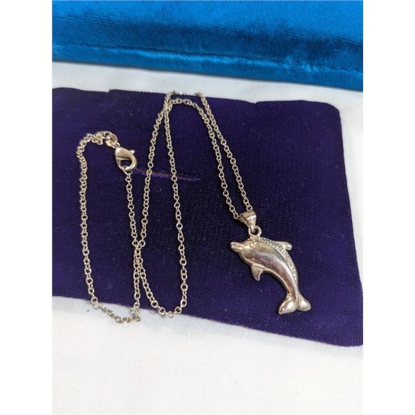 925 STERLING SILVER CHAIN W/ DOLPHIN PENDANT NECKLACE