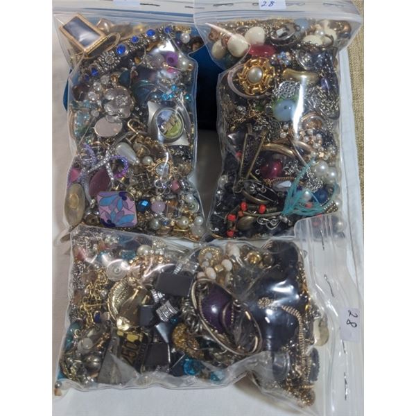 3 BAGS OF MISC JEWELRY, BEADS, PARTS ETC