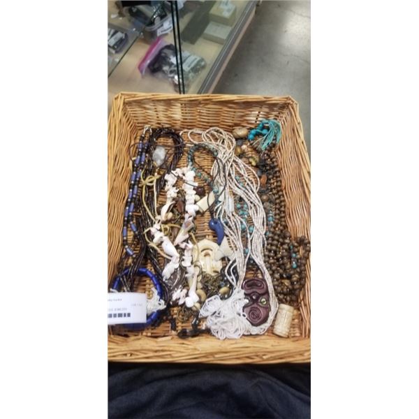 BASKET TRAY W/ VARIOUS JEWLERY