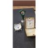 Image 1 : VINTAGE DESK CLOCK, 2 SMALL ALARM CLOCKS AND ALASKA POCKET WATCH