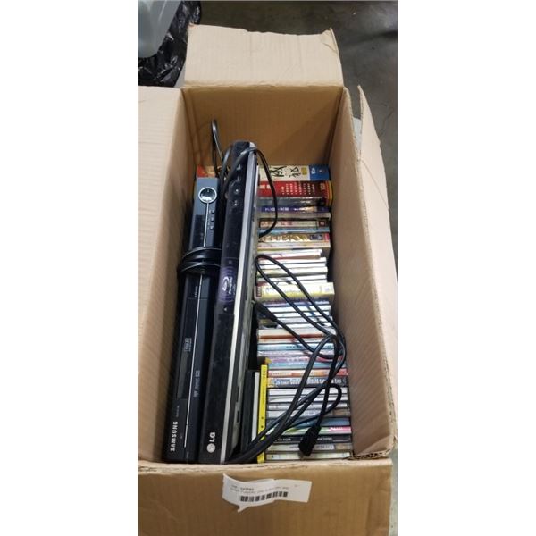 2 DVD PLAYERS, ONE IS BLU RAY AND ASSORTED FOREIGN MOVIES AND CDS