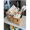 Image 1 : BOX OF SEWING SUPPLIES INCLUDING CREATIVE WORLD STITCH BOW ORGANIZING & STORAGE SYSTEM