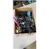 Image 1 : TRAY OF ELECTRONICS INCLUDING XBOX CONTROLLER, PS CONTROLLER, AC/DC ADAPTER, EXTENSION CORD ETC