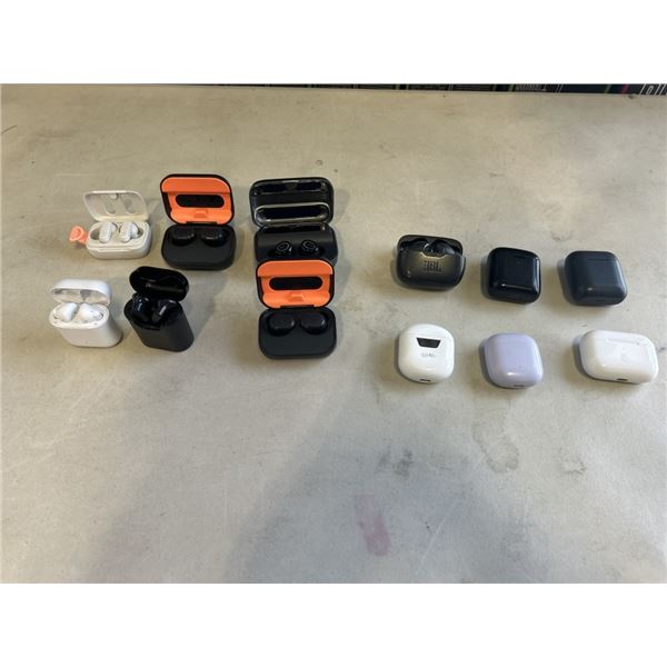 12 PAIRS OF ASSORTED BLUETOOTH EARBUDS