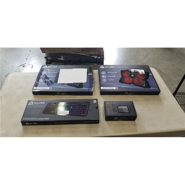 2 KLIM WIND LAPTOP COOLING PADS AND KLIM CHROMA WIRELESS KEYBOARD AND KLIM K7 CASETTE PLAYER
